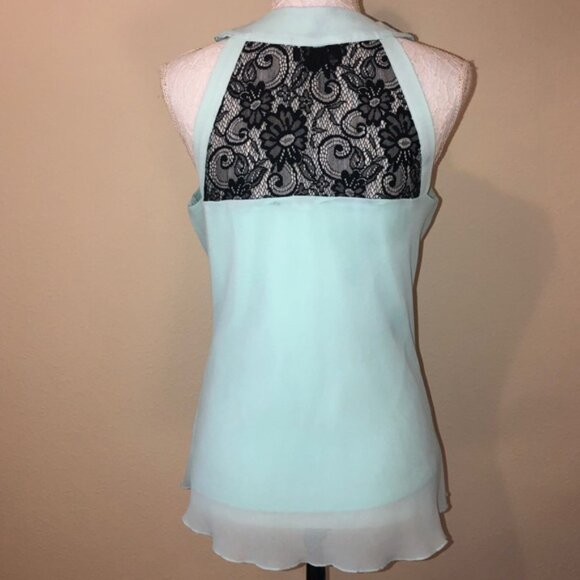BCX Aqua Ruffle Front Lace Back Sleeveless Blouse Top - Picture 4 of 10
